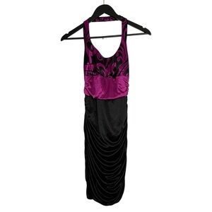 B. Darlin Purple & Black Halter Bodycon Dress Swirl Print XXS Juniors See Measur